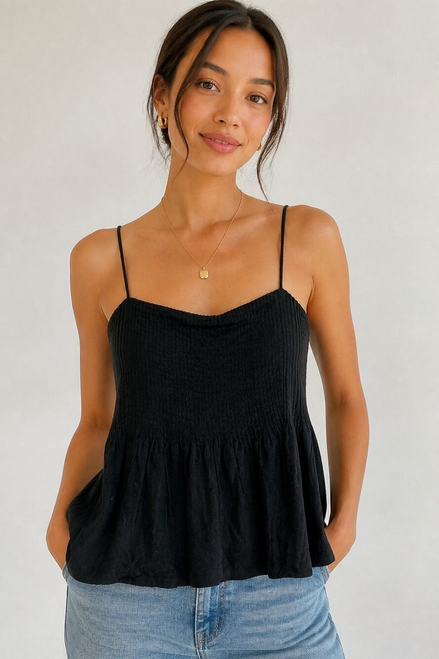Abercrombie & Fitch Black Ribbed Peplum Crop Top L